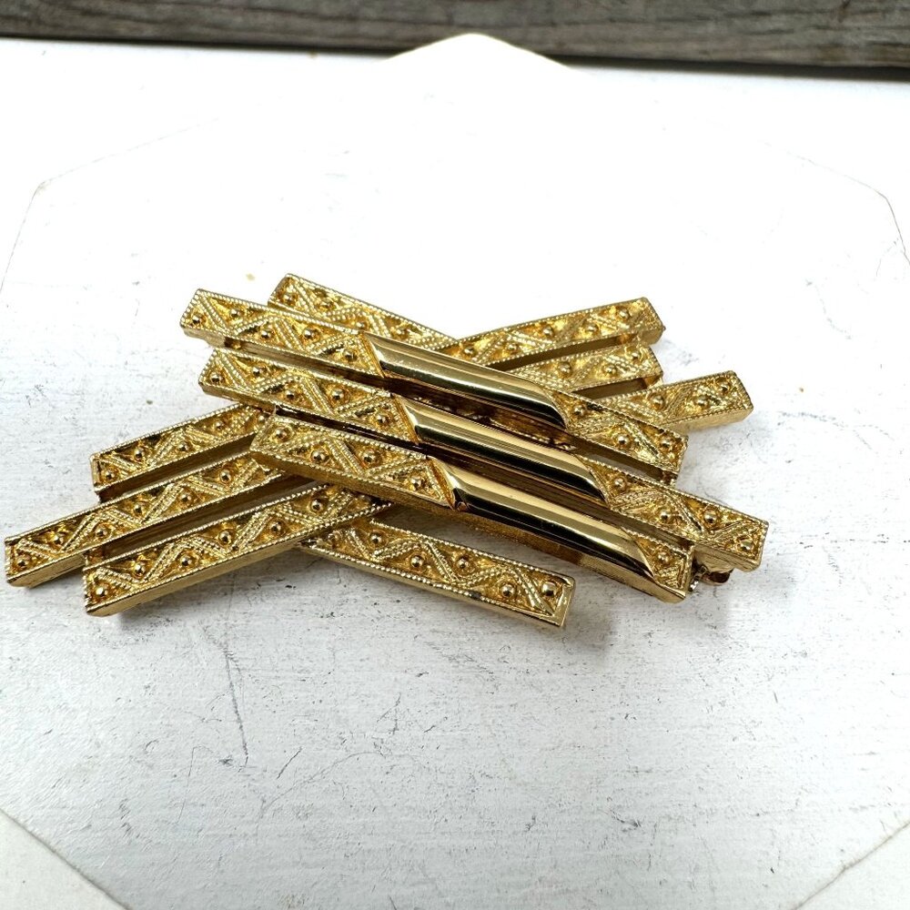 Vintage Monet  Gold Tone Brooch Pin With Textured Geometric Design
